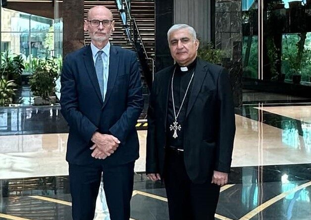 The Basra Chaldean Archbishop meets the British Ambassador in Iraq during his visit to Basra.